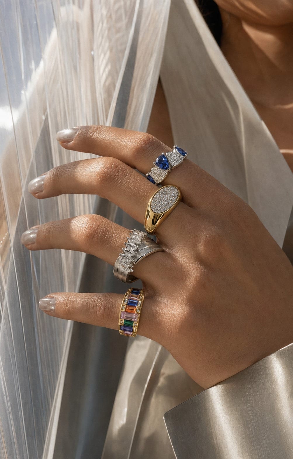 chunky rings with nails showing one main sculpture point and negative space