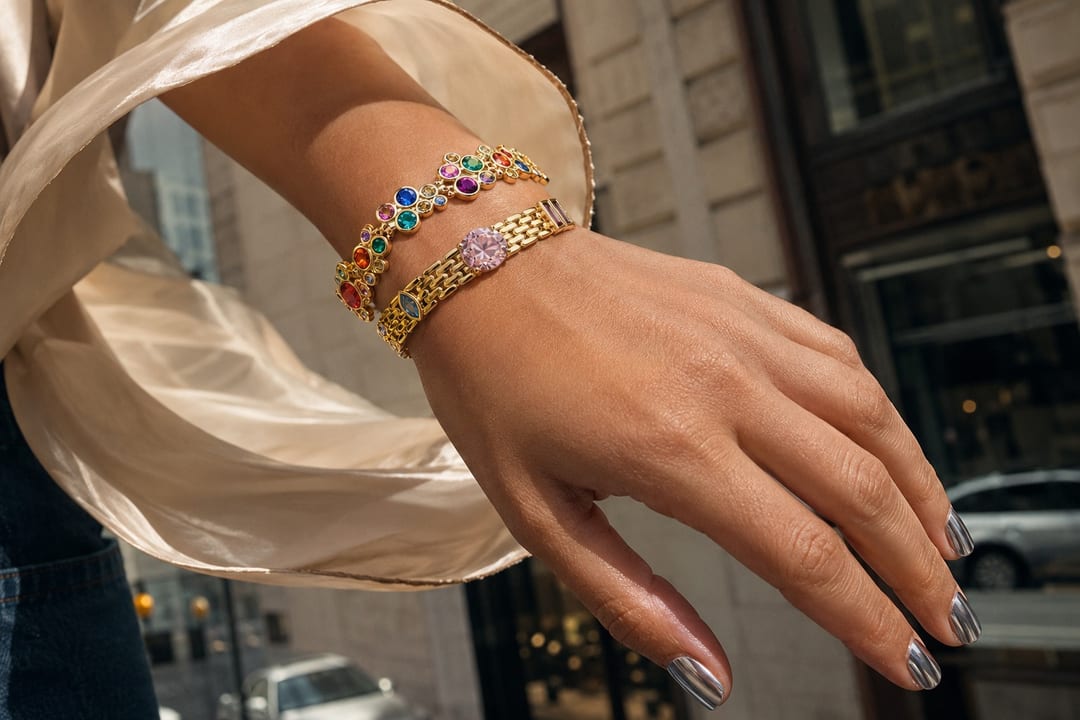 festival nails and jewelry ring stack with one main sculpture point