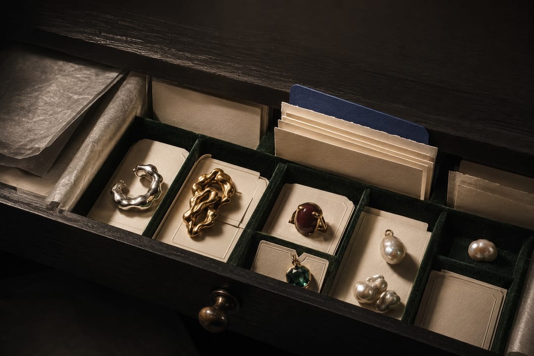 back to school nails and bookish jewelry in a Library Drawer arrangement
