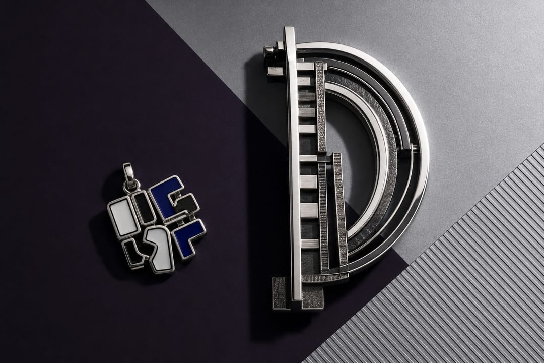 symbol failure merchandise — a meme-worthy misspelling on a charm beside a flawless art object